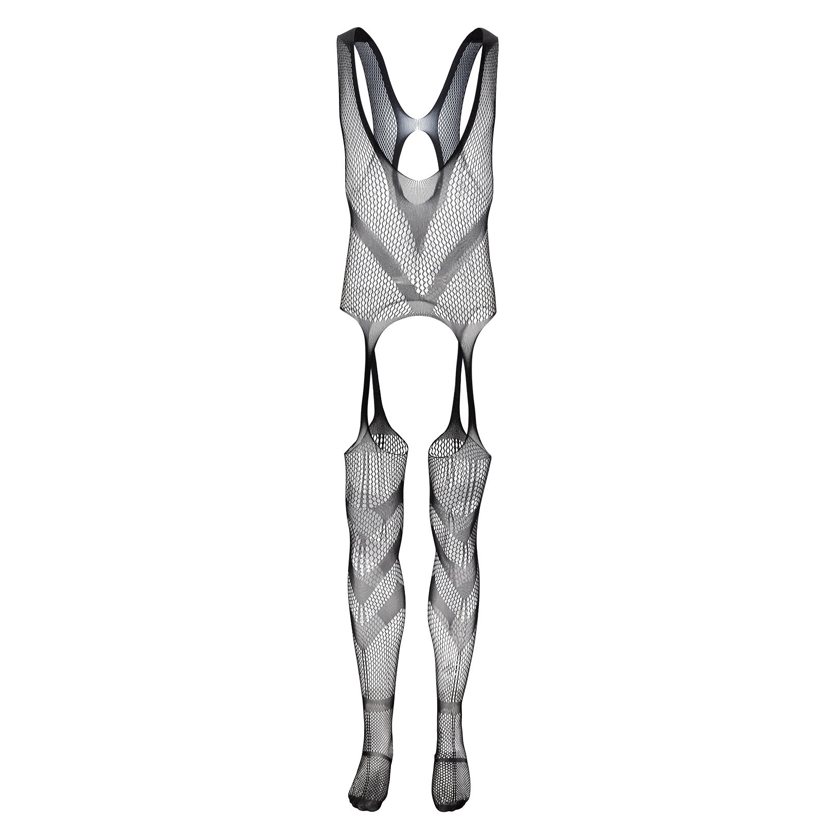 Image of Men’s fishnet one-piece underwear Japanese pseudo-girl sexy cut-out suspender one-piece tight mesh tights tight